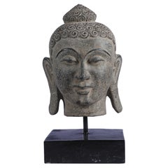 Antique Granite Buddha Head, Early 1900's, Northern India