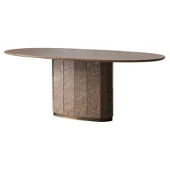 Large Dining Table, solid granite base and top with messing detail, France, '70s