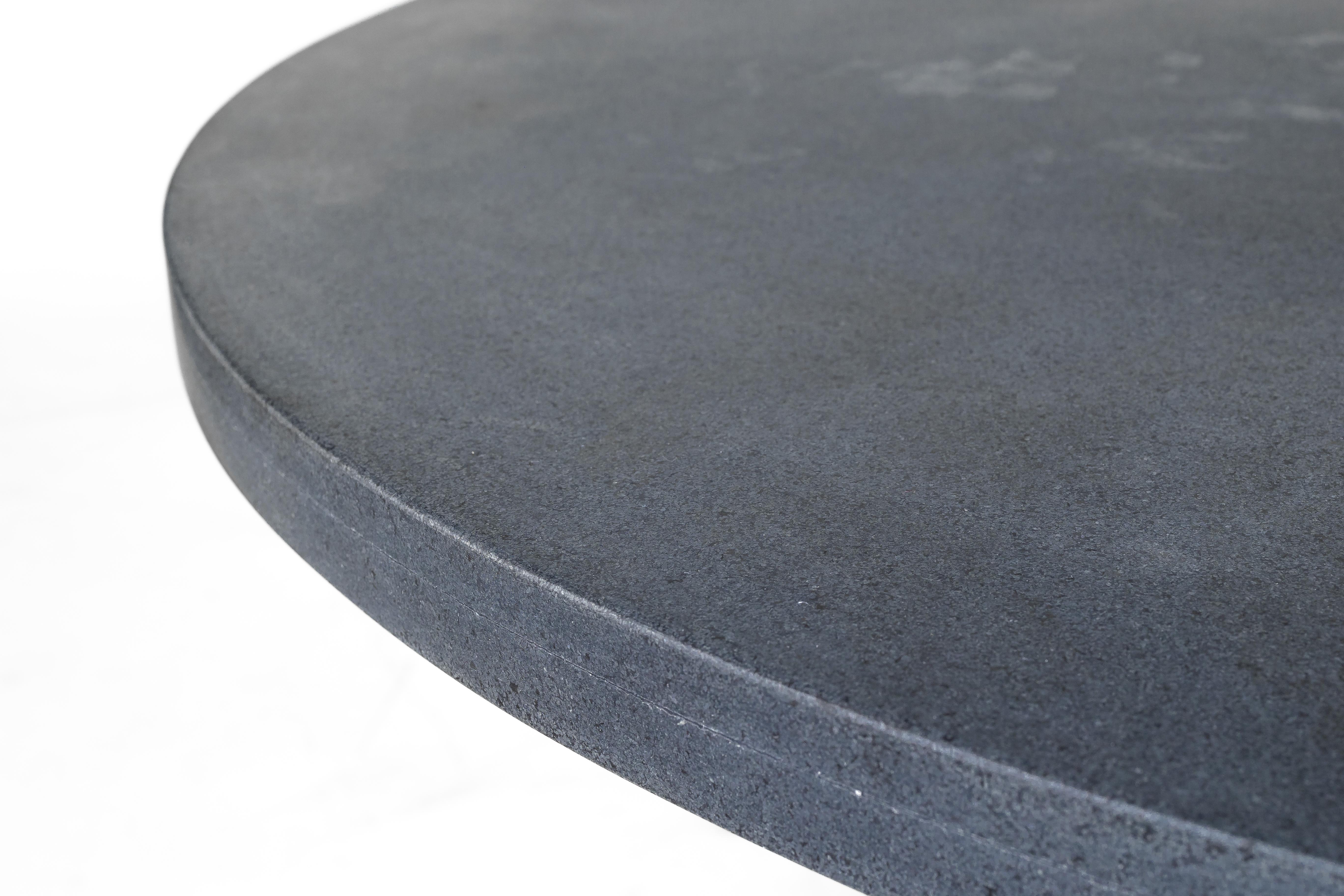 Industrial Granite Honed Circular Table Top with Custom Steel Base For Sale