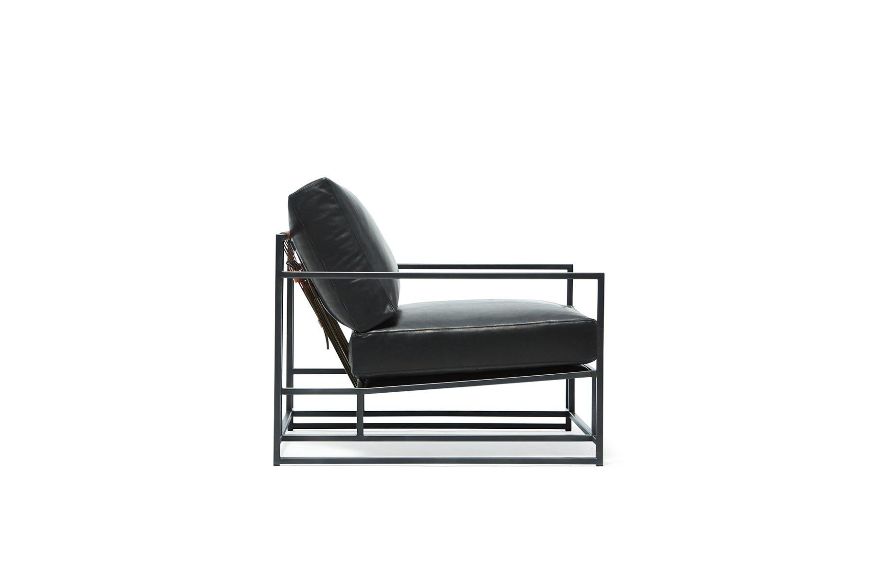 Sessel aus geschwärztem schwarzem Leder und geschwärztem Stahl (Moderne) im Angebot