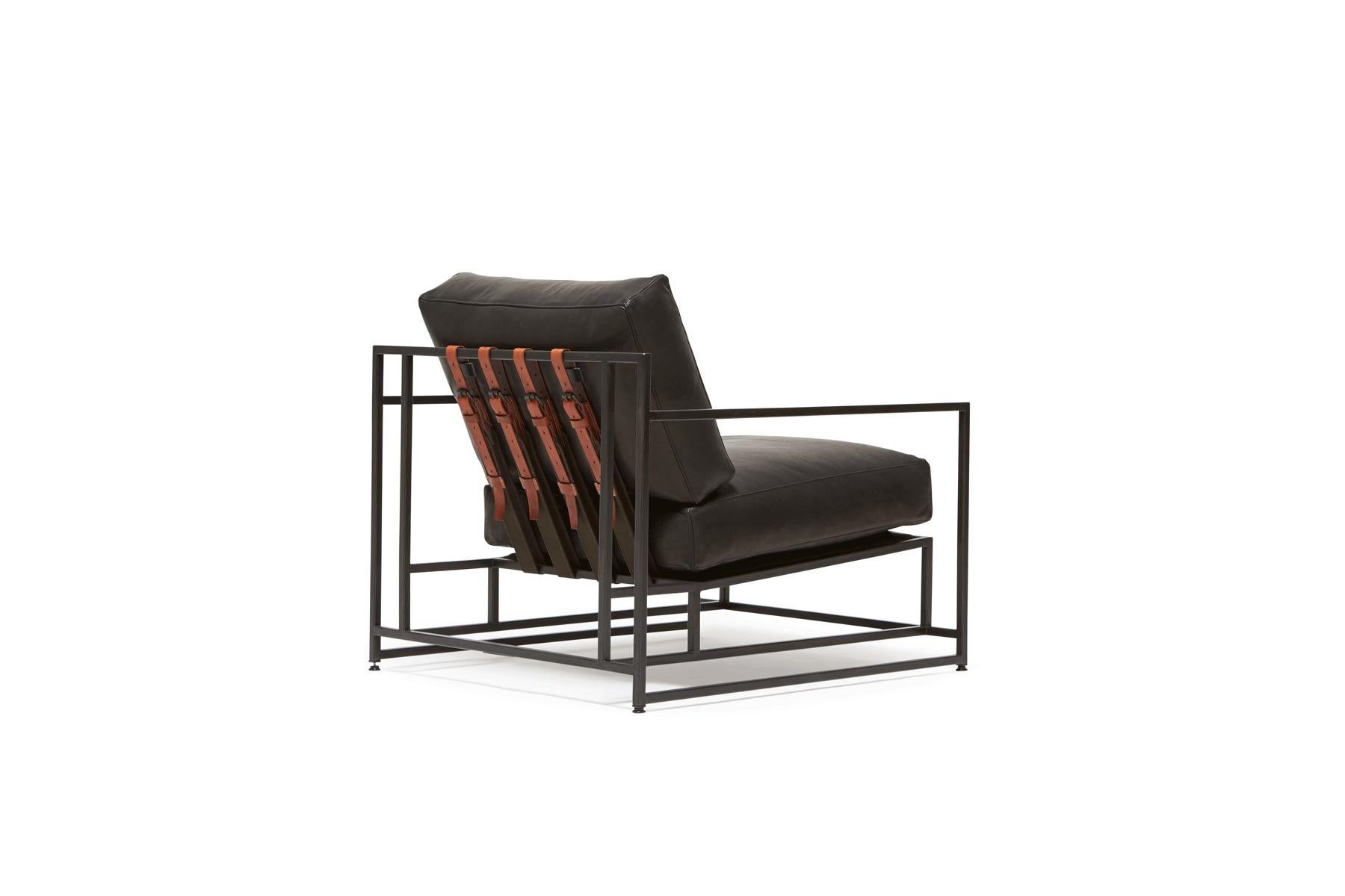 American Granite Leather and Blackened Steel Armchair For Sale