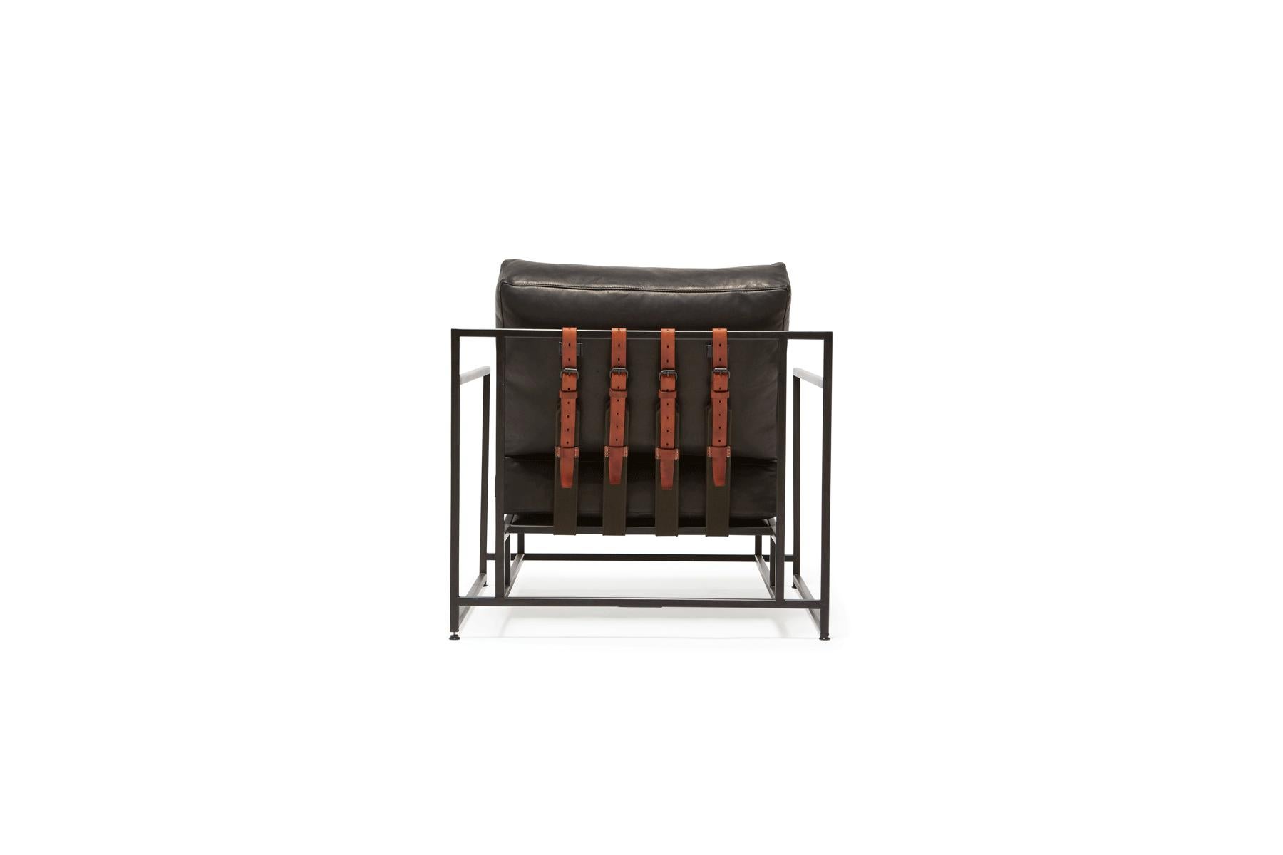 Metalwork Granite Leather and Blackened Steel Armchair For Sale