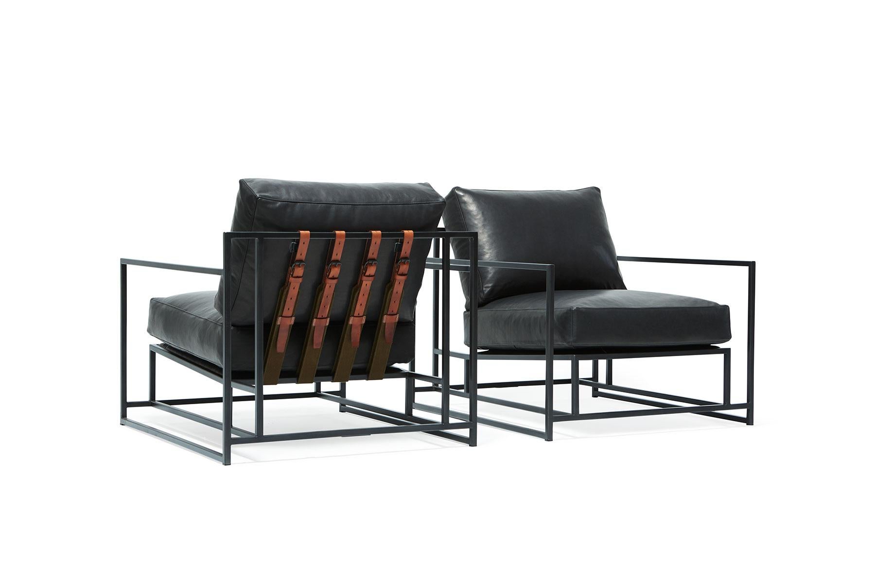 Sessel aus geschwärztem schwarzem Leder und geschwärztem Stahl im Zustand „Neu“ im Angebot in Los Angeles, CA
