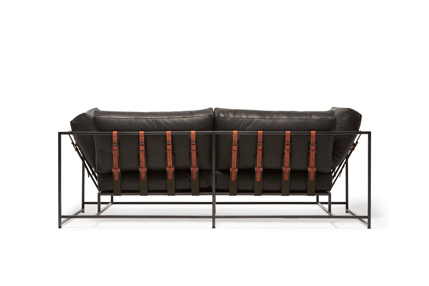 Modern Granite Leather & Blackened Steel Two Seat Sofa For Sale