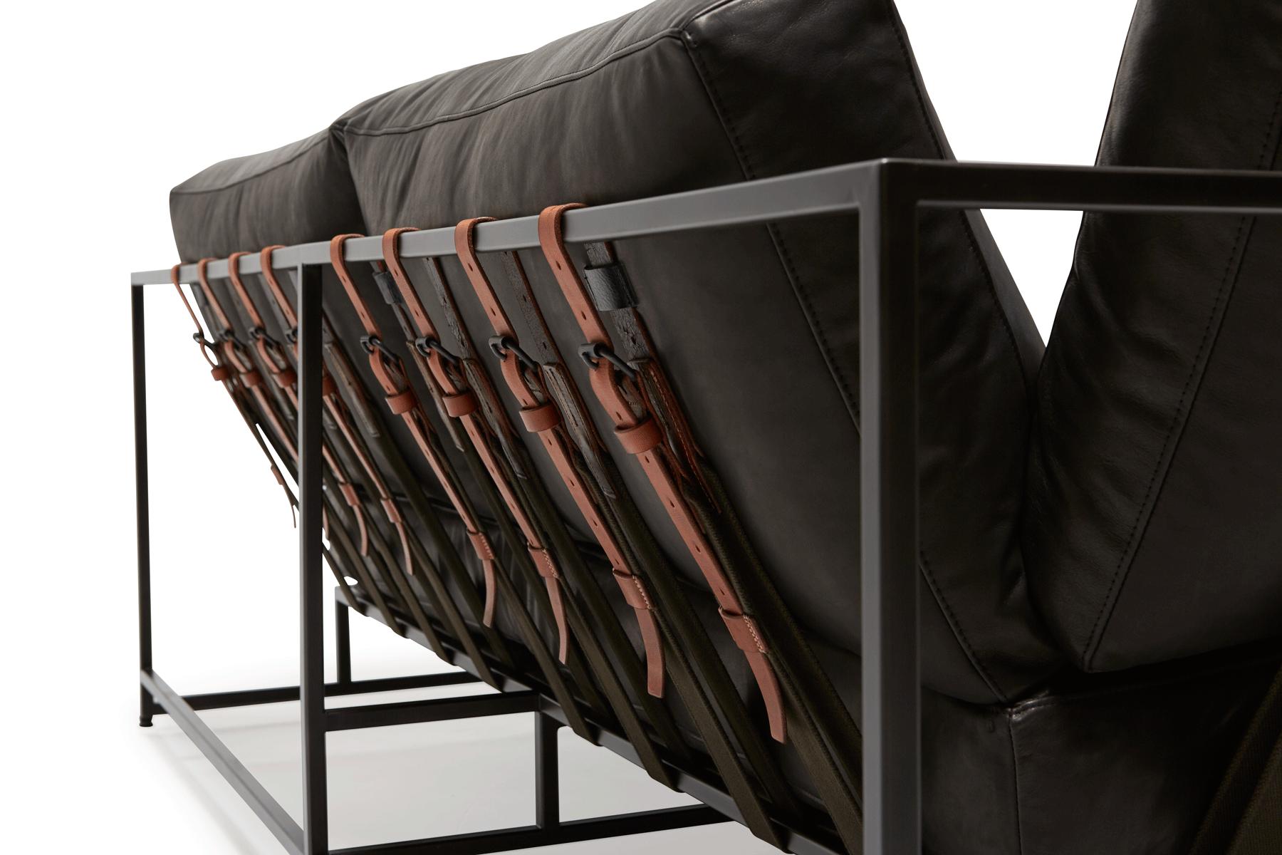 Metalwork Granite Leather & Blackened Steel Two Seat Sofa For Sale