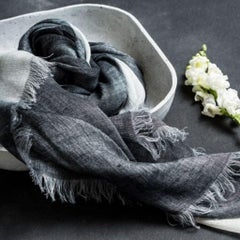 Granite Black White Ombre Soft Linen Silk Handloom Artisanal Scarf
