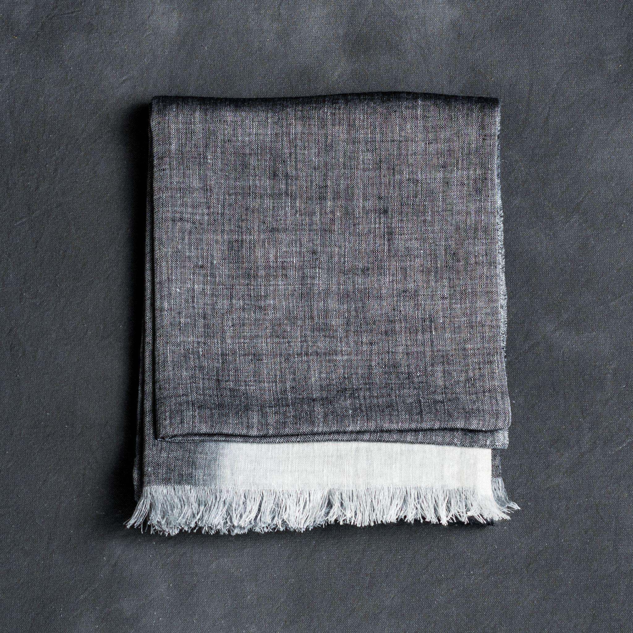 Granite Black White Ombre Soft Linen Silk Handloom Artisanal Scarf For Sale 7