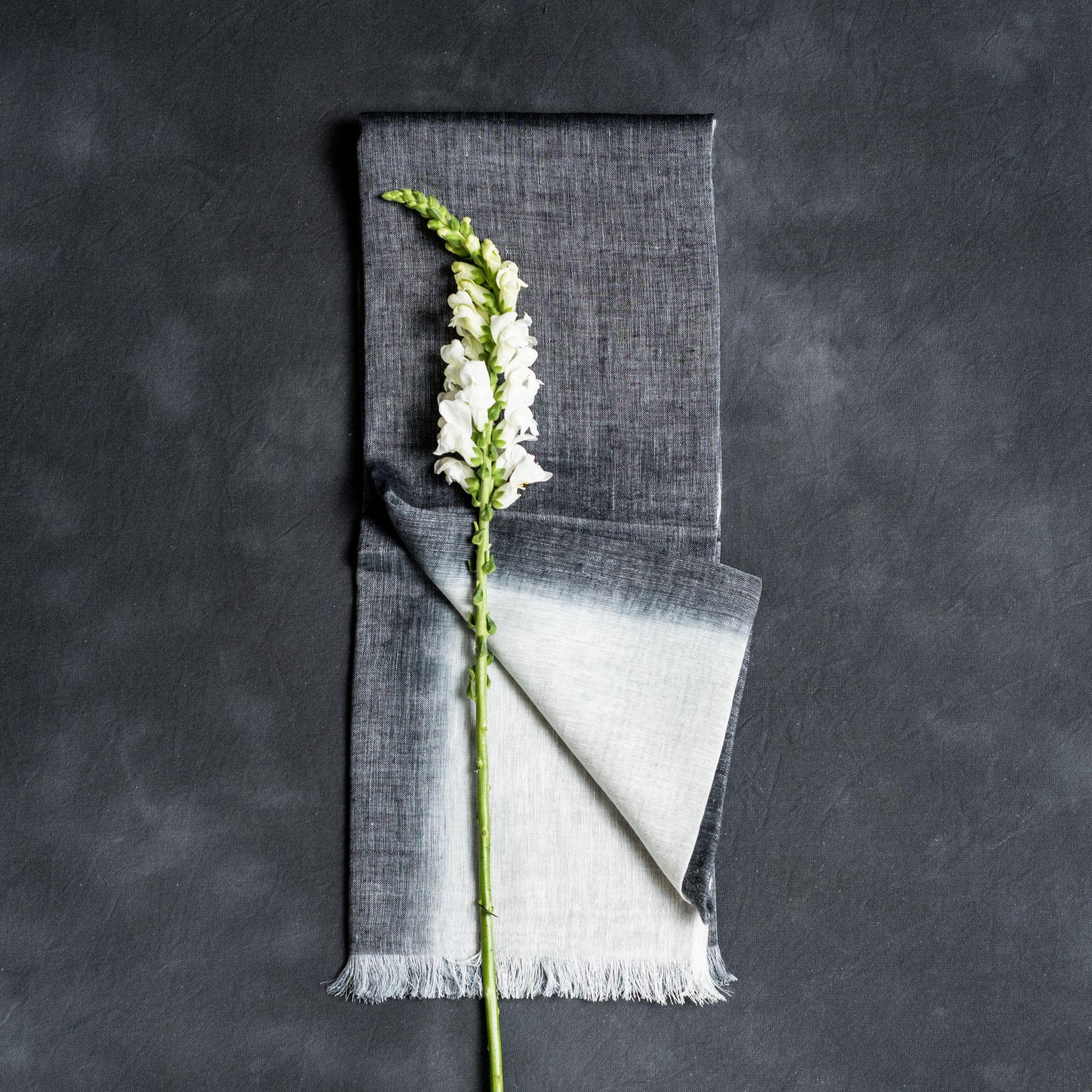 Women's or Men's Granite Black White Ombre Soft Linen Silk Handloom Artisanal Scarf For Sale