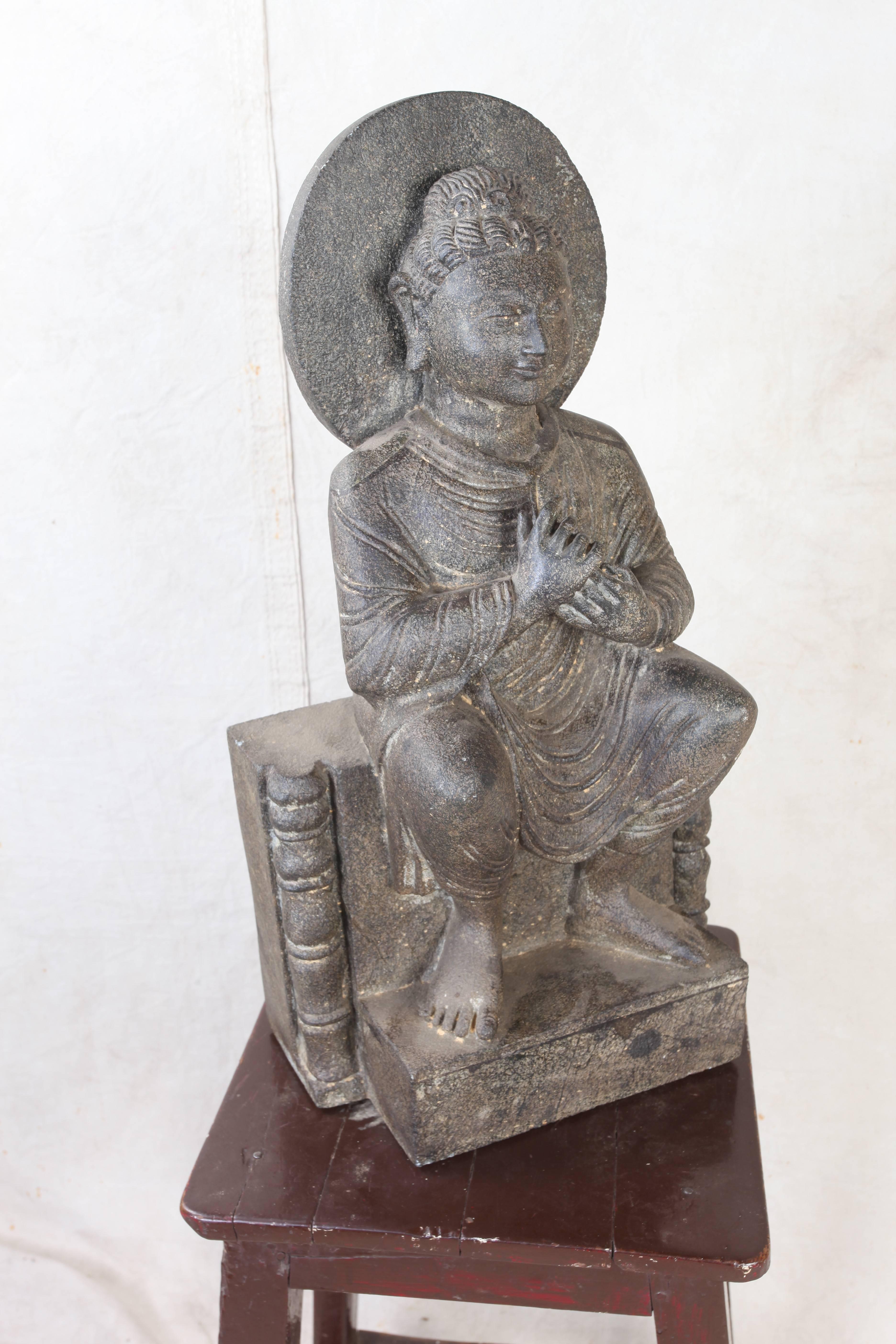 Granite Sitting Buddha, India, Early 1900s In Excellent Condition In Nantucket, MA