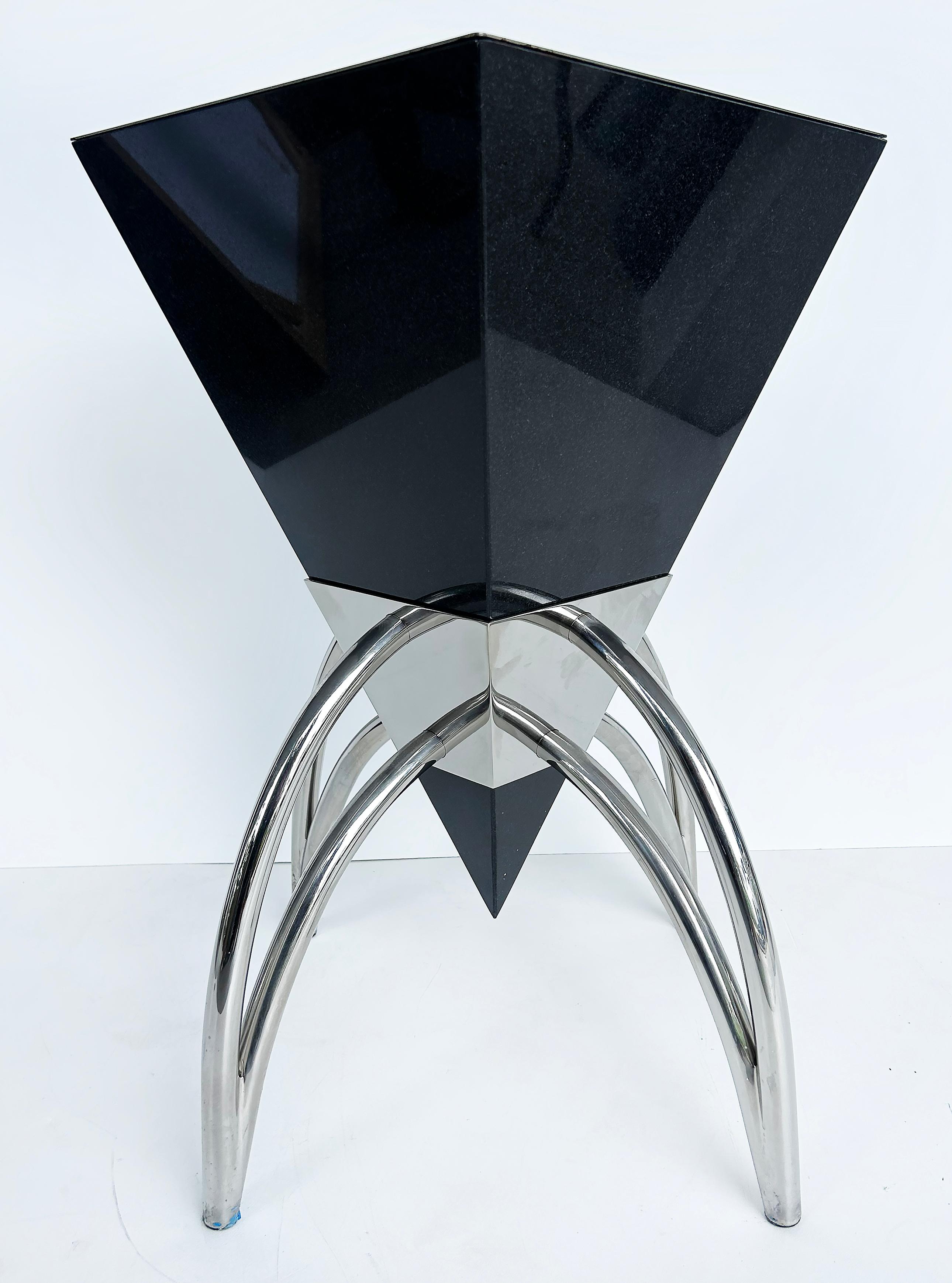 Modern Granite, Stainless Steel and Glass Dining Table, Brueton Atrributed For Sale