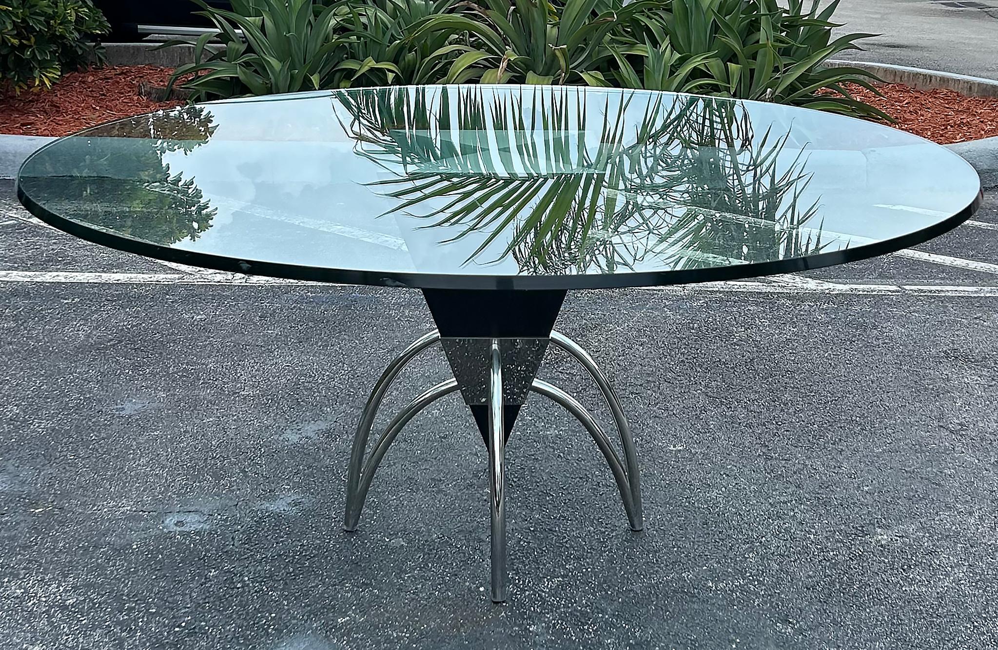 Granite, Stainless Steel and Glass Dining Table, Brueton Atrributed For Sale 1