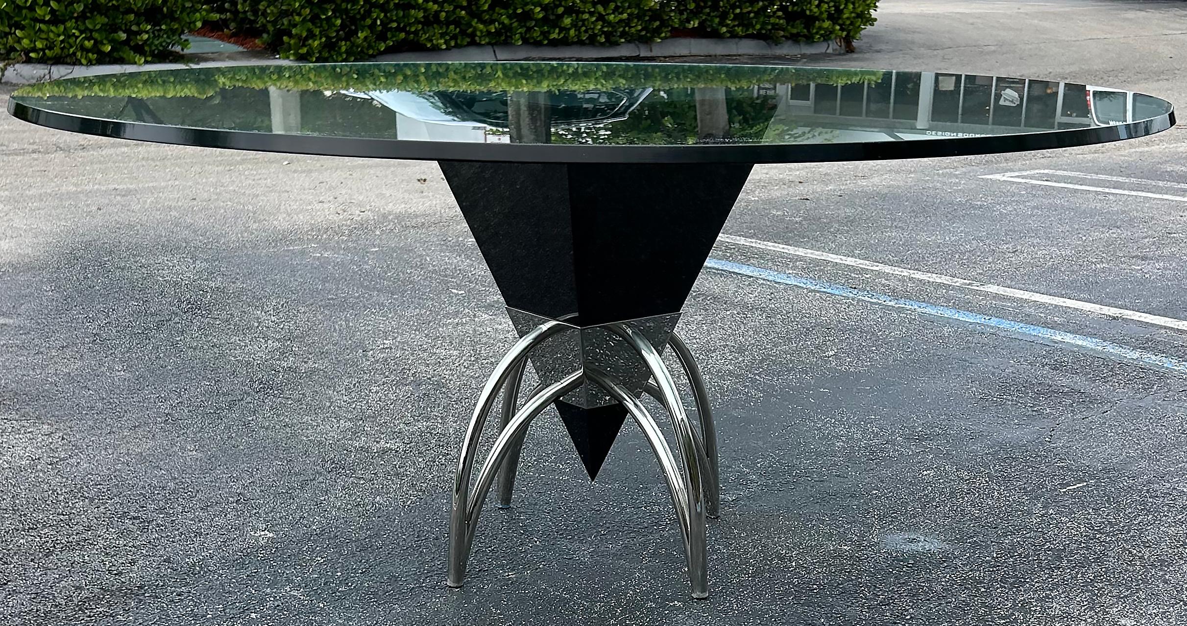 Granite, Stainless Steel and Glass Dining Table, Brueton Atrributed For Sale 2
