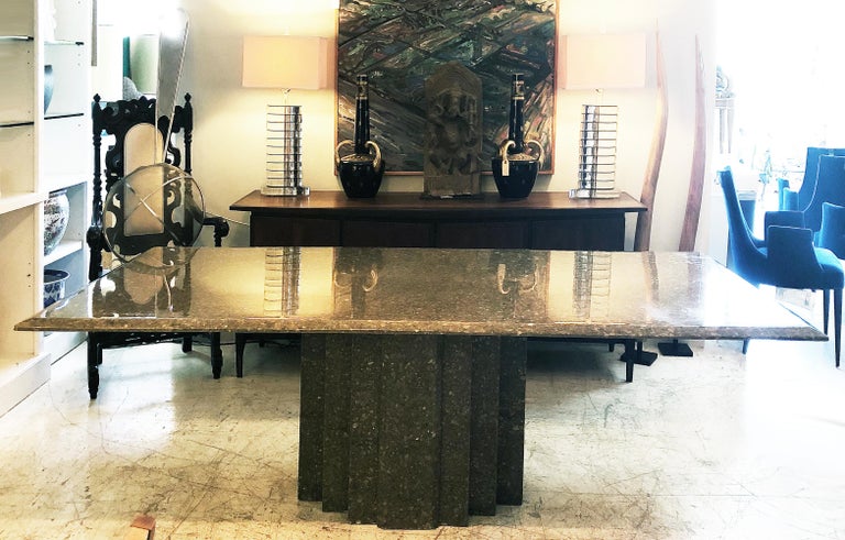 Granite Stone Dining Table in Green, Gray and White Hues For Sale 3