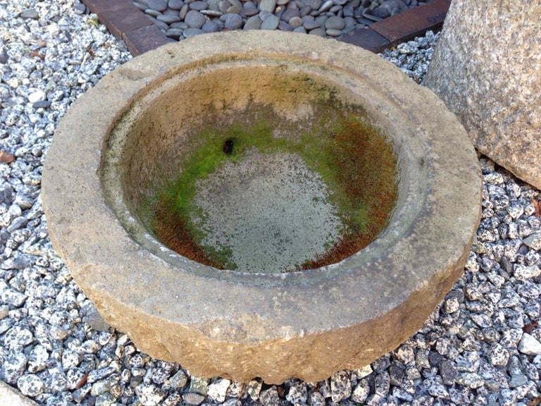 Granite Stone Water Basin with Heads as Handles Tsukubai Japanese