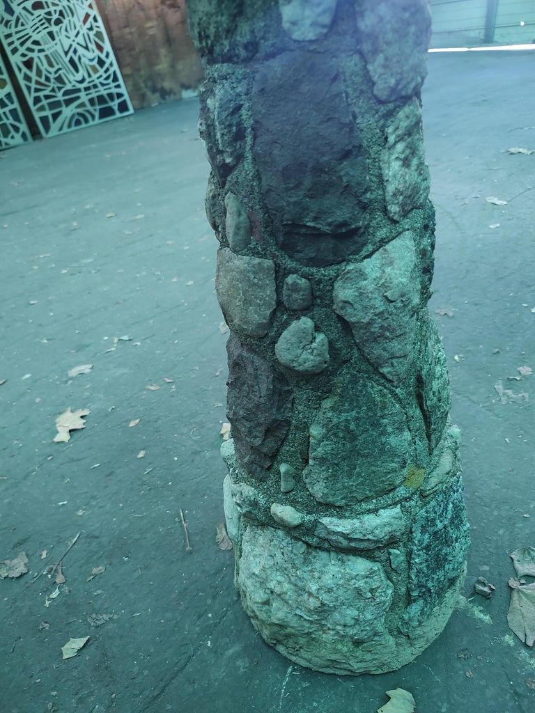 Granite Stone with Cast Stone Cement Adirondack Style Birdbath, circa