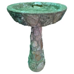 Granite Stone with Cast Stone Cement Adirondack Style Birdbath, circa 1920