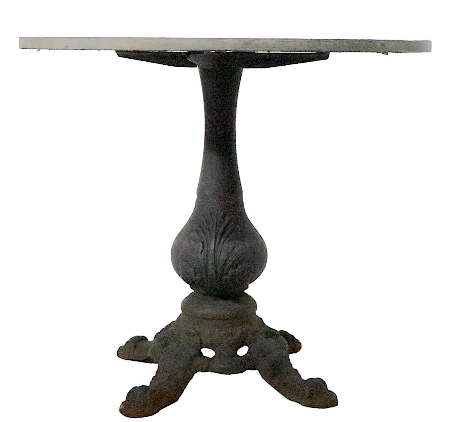 Granite Top Cast Iron Base French Style Cafe Bistro Garden Table c 1920 - 1950s For Sale 1