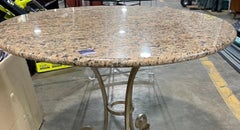Granite Top Heavy Silvered Wrought Iron Base Round Gueridon Cafe Center Table