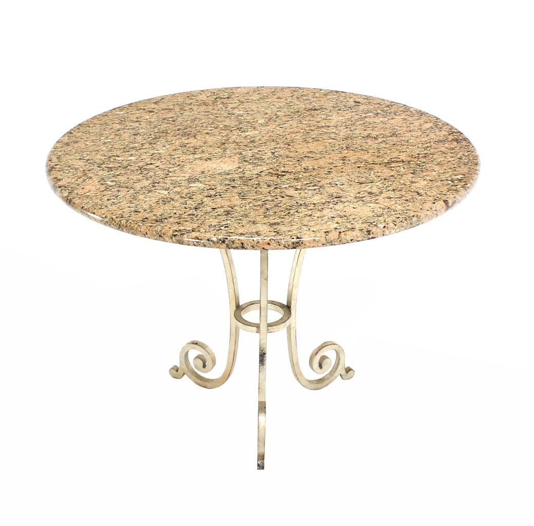 American Granite Top Heavy Silvered Wrought Iron Base Round Gueridon Cafe Center Table For Sale