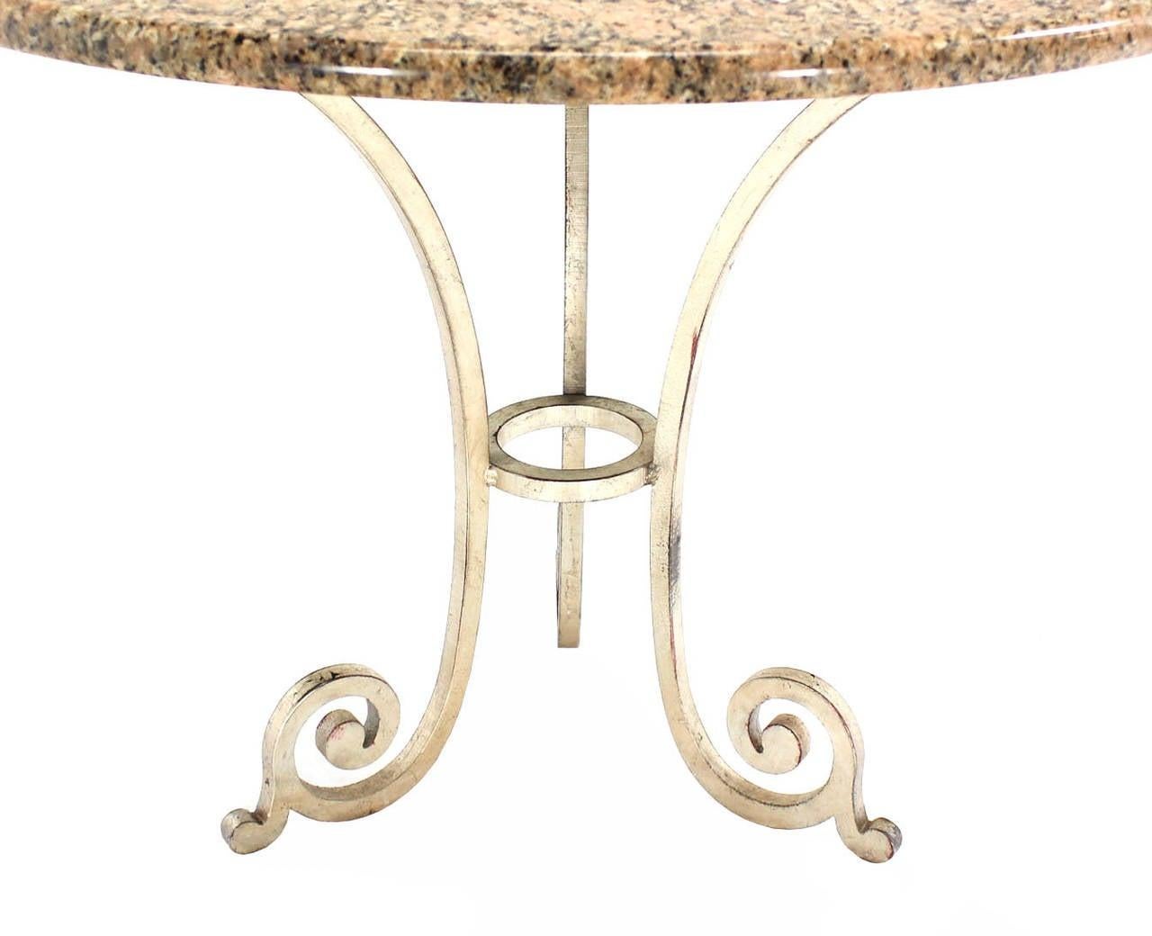 Forged Granite Top Heavy Silvered Wrought Iron Base Round Gueridon Cafe Center Table For Sale