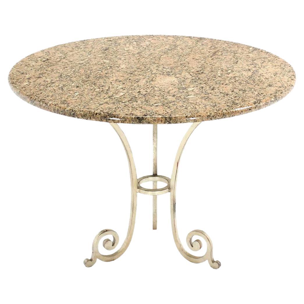 Granite Top Heavy Silvered Wrought Iron Base Round Gueridon Cafe Center Table For Sale