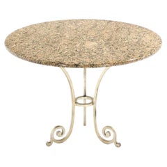 Vintage Granite Top Heavy Silvered Wrought Iron Base Round Gueridon Cafe Center Table