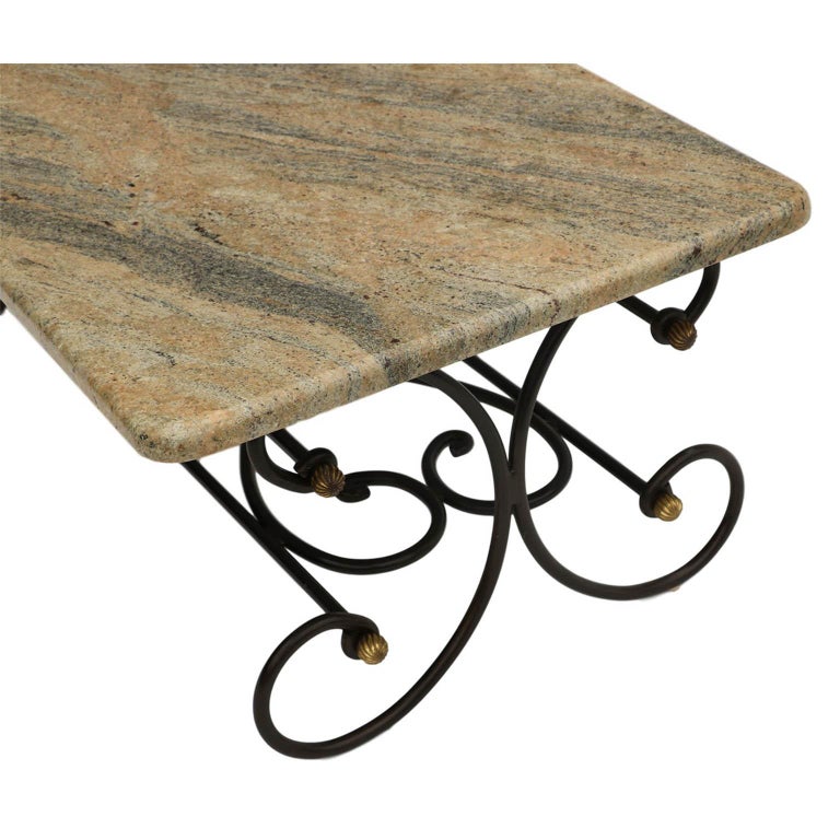 Granite Topped Coffee Table Wrought Iron Metal Base For Sale at 1stDibs