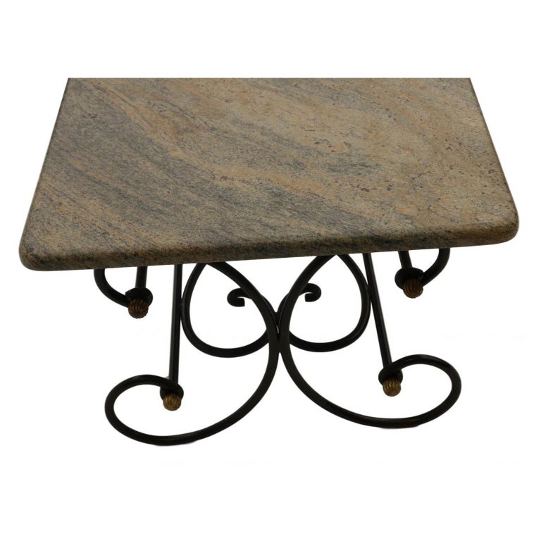 Granite Topped Coffee Table Wrought Iron Metal Base For Sale at 1stDibs