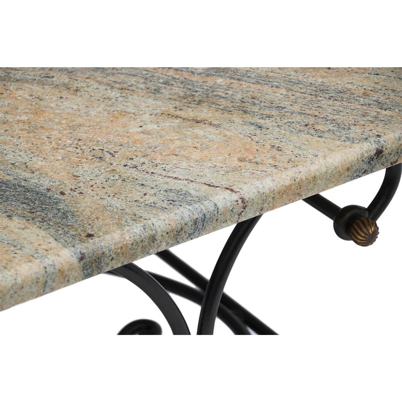 Late 20th Century Granite Topped Coffee Table Wrought Iron Metal Base
