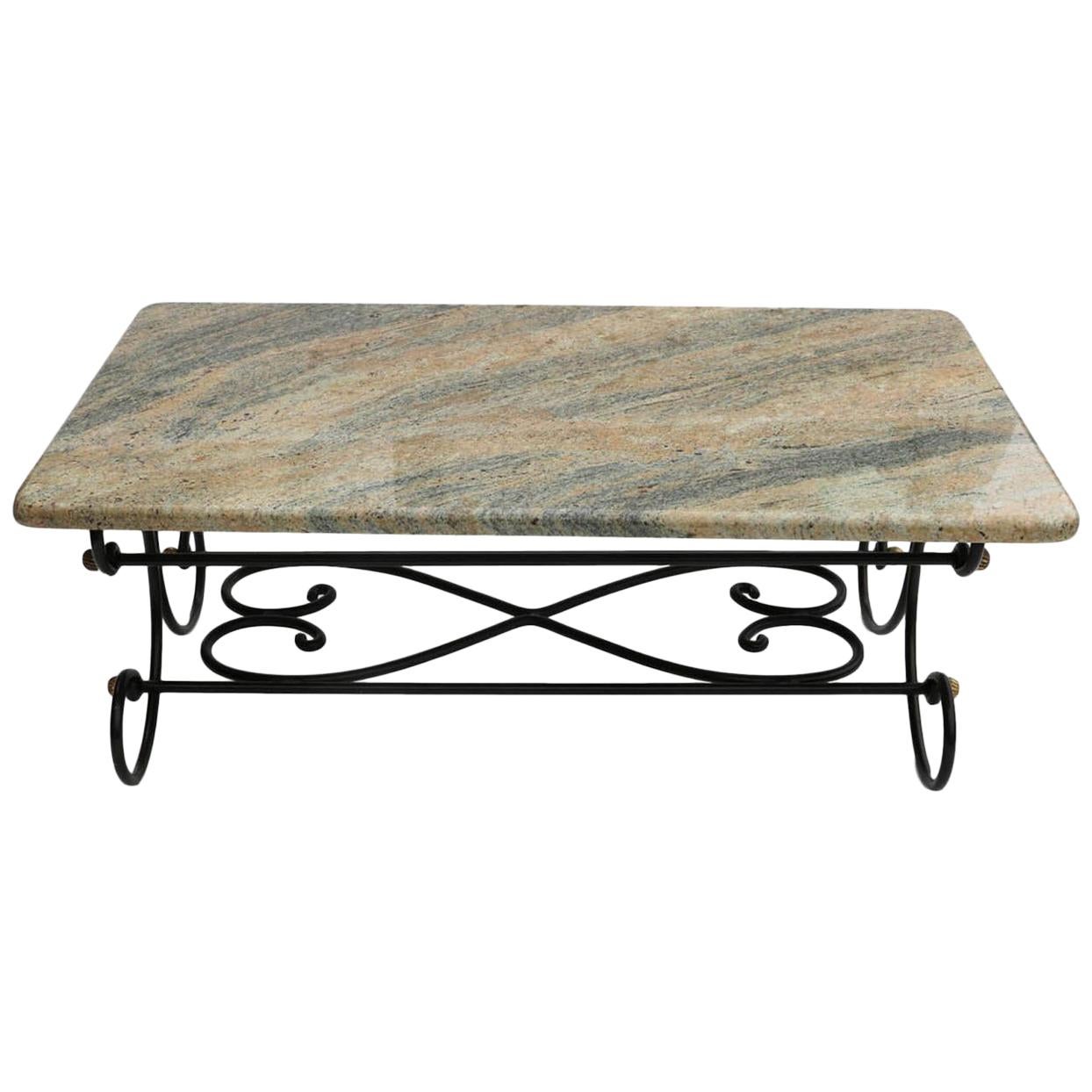 Granite Topped Coffee Table Wrought Iron Metal Base