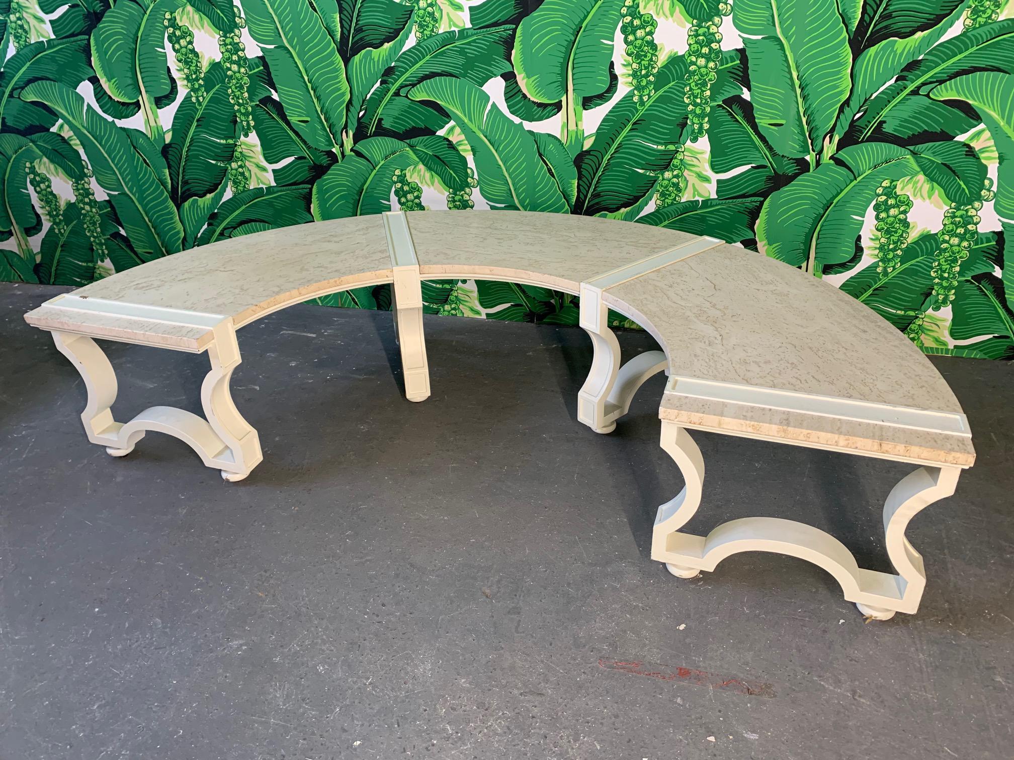 Hollywood Regency Granite Topped Curved Bench Seat in the Style of Dorothy Draper