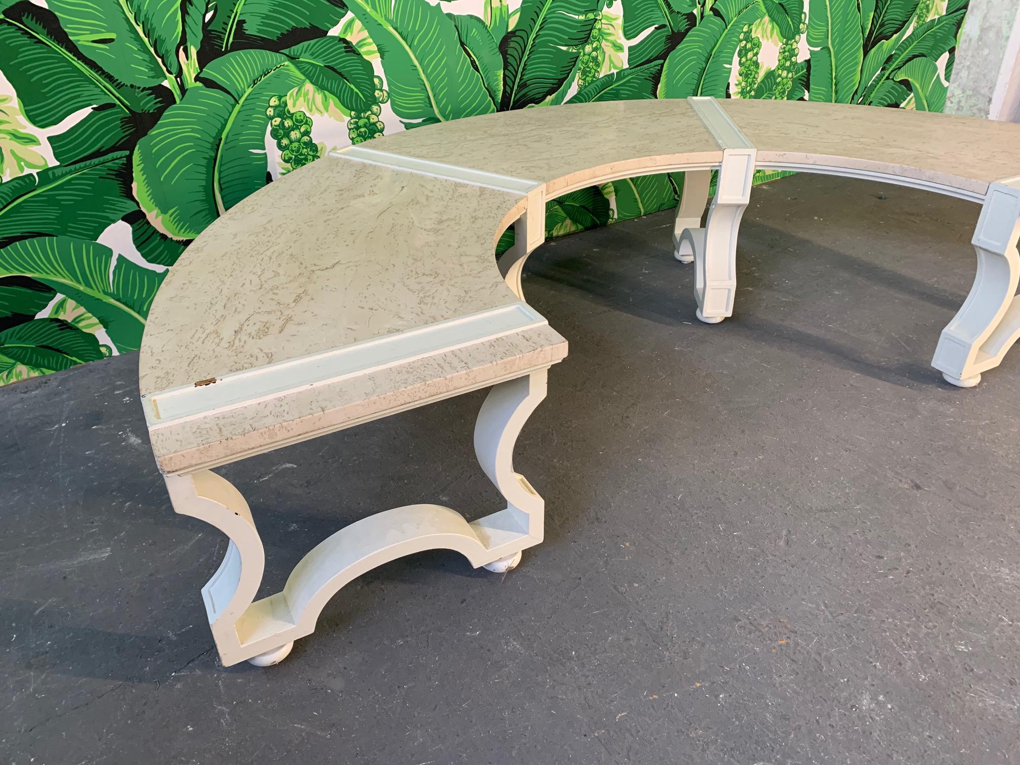 Hollywood Regency Granite Topped Curved Bench Seat in the Style of Dorothy Draper For Sale