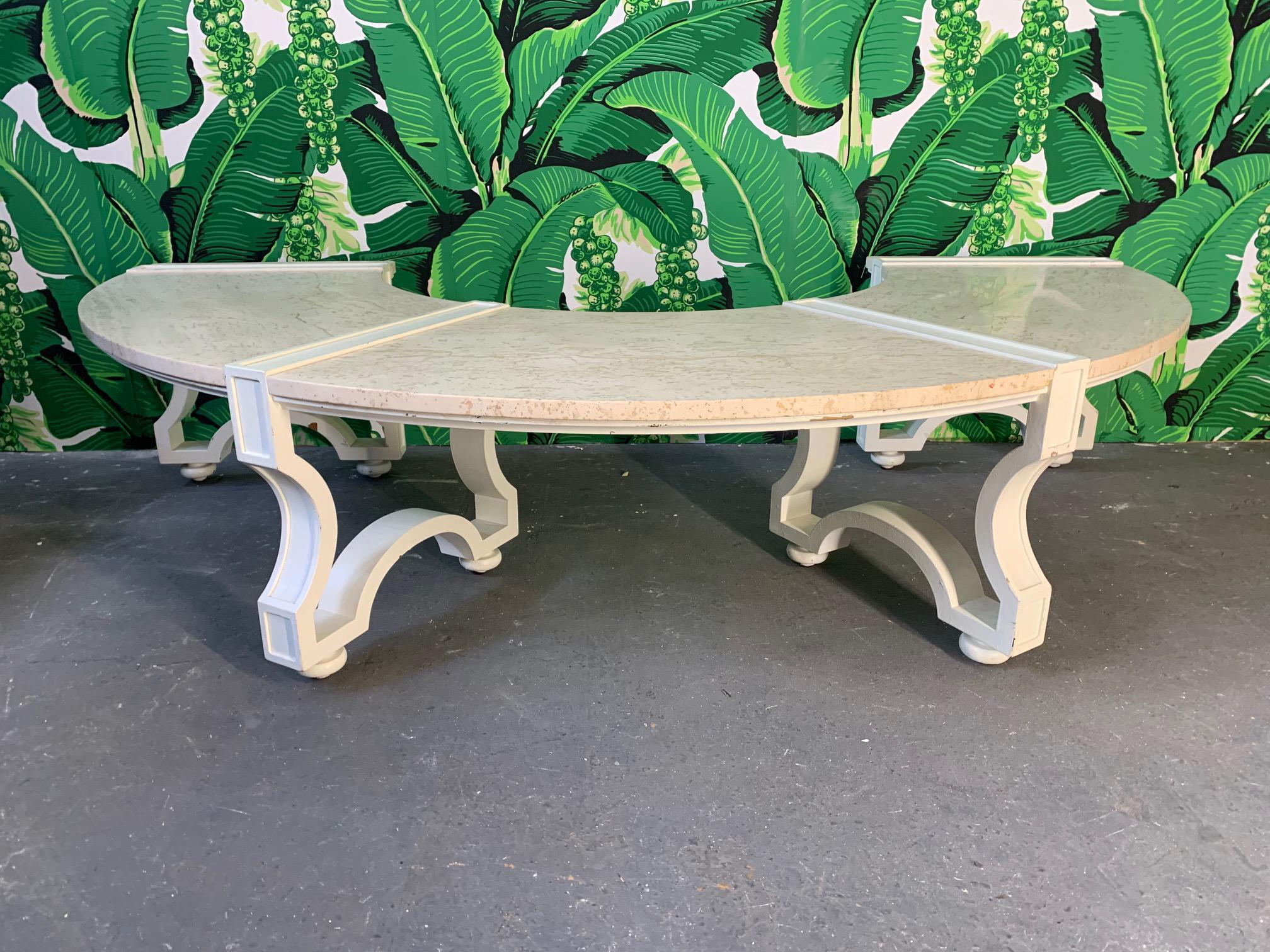 Granite Topped Curved Bench Seat in the Style of Dorothy Draper 1