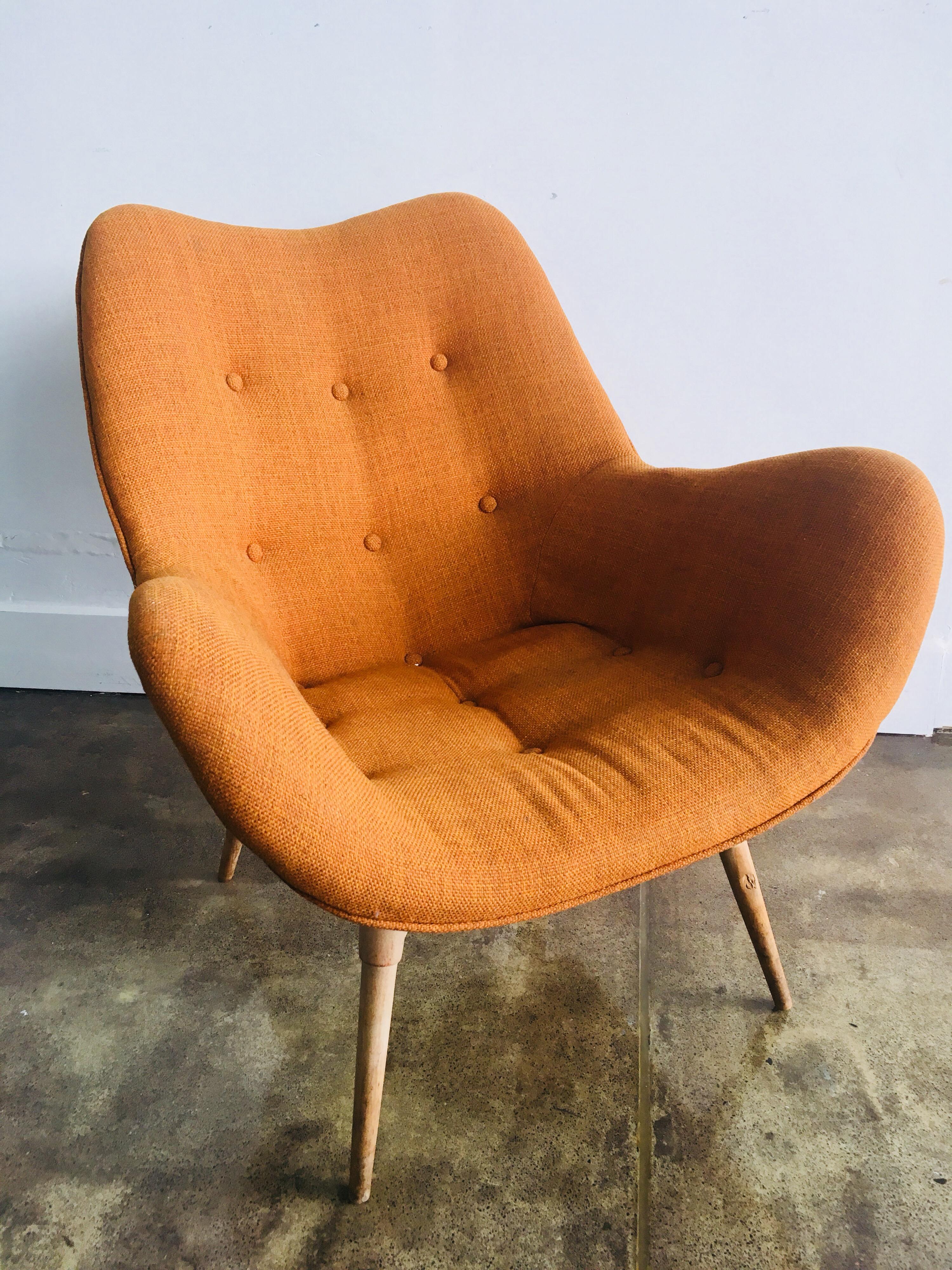 B210 TV Contour chairs, circa 1960s by renowned Australian designer Grant Featherston. In good original condition, wear commensurate with age. An iconic and highly collectable example of midcentury Australian design. Pair available. Price listed is