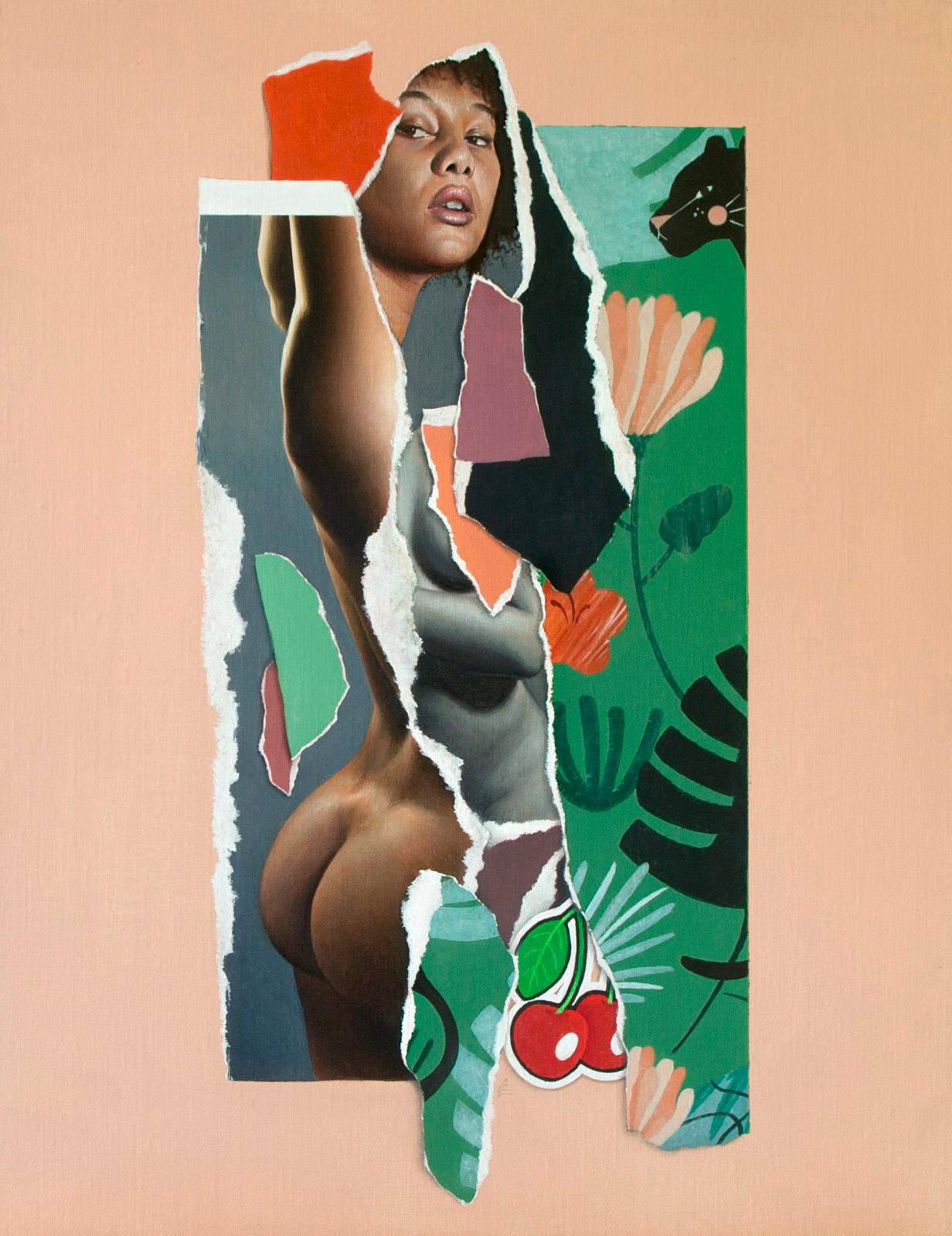 Grant Gilsdorf Portrait Painting - "Remix’D-6 (Peach Tea)" Oil Painting