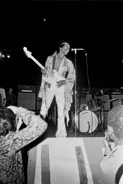 Jimi Hendrix Performing on Stage and Singing for Audience Fine Art Print