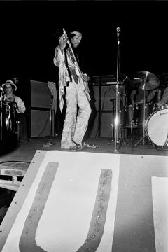 Vintage Jimi Hendrix Tuning Guitar on Stage in Harlem Fine Art Print