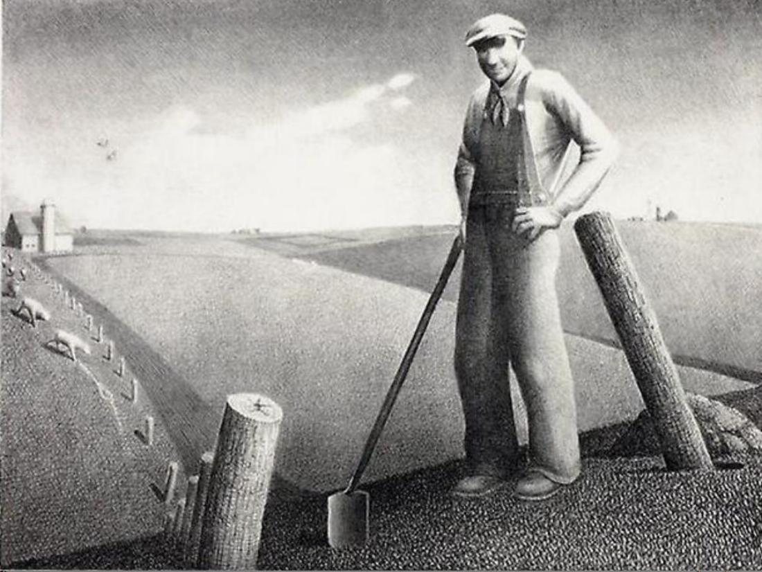20th Century Grant Wood Lithograph, 1939, in the Spring