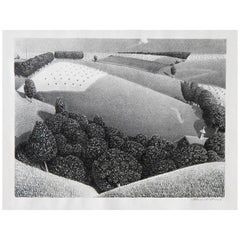 Antique Grant Wood Original Stone Lithograph, 1938, “July Fifteenth”