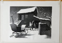 Grant Wood Original Stone Lithograph, 1940, “December Afternoon”