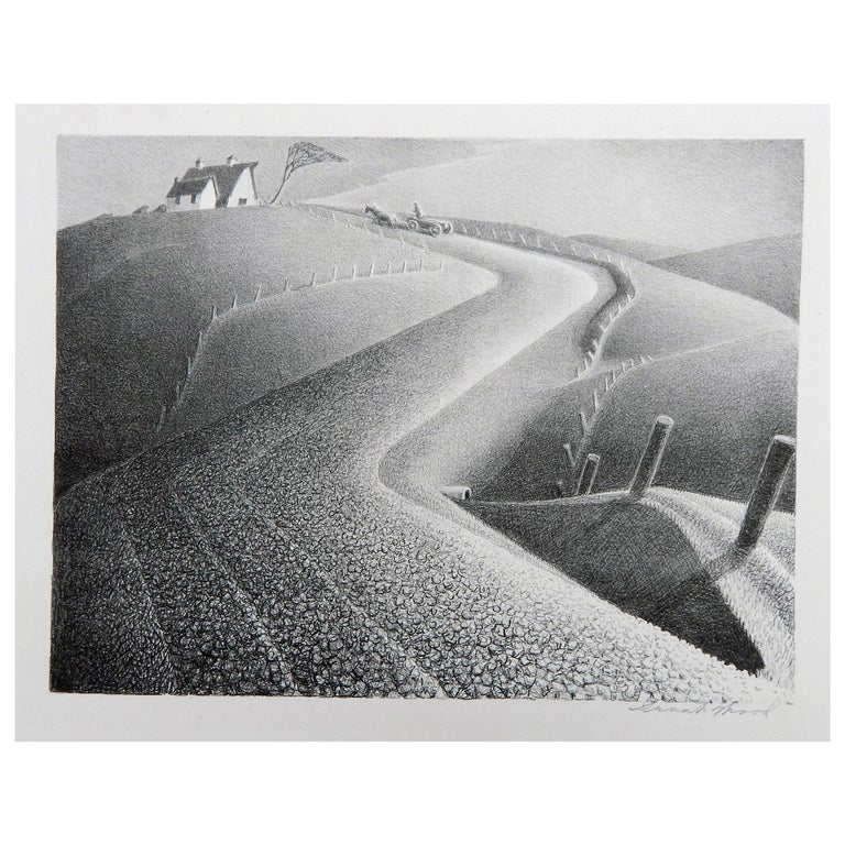 Grant Wood Original Stone Lithograph, 1941, "March" For Sale