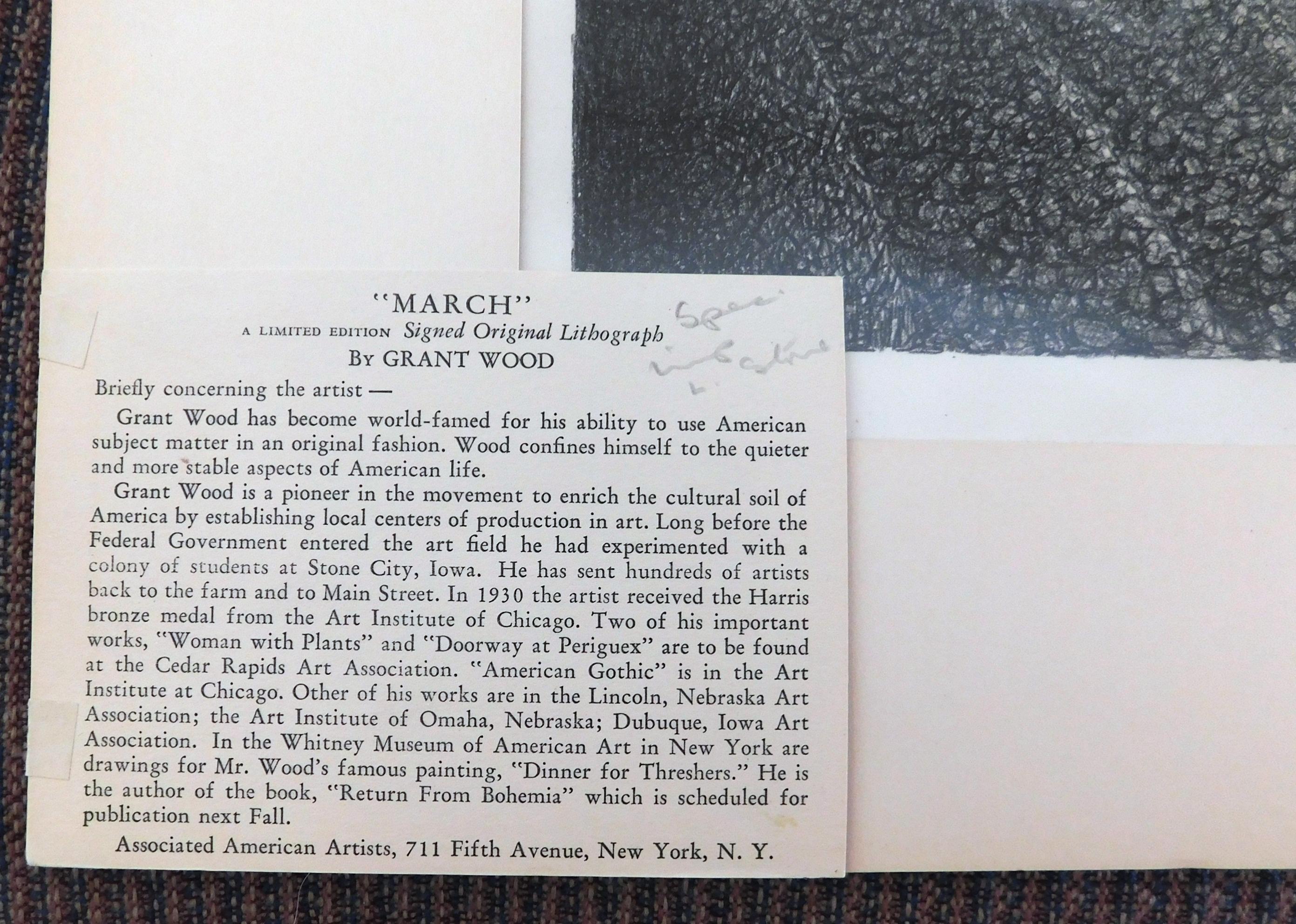 Litografia originale di Grant Wood A. Stone - Marzo in vendita 2