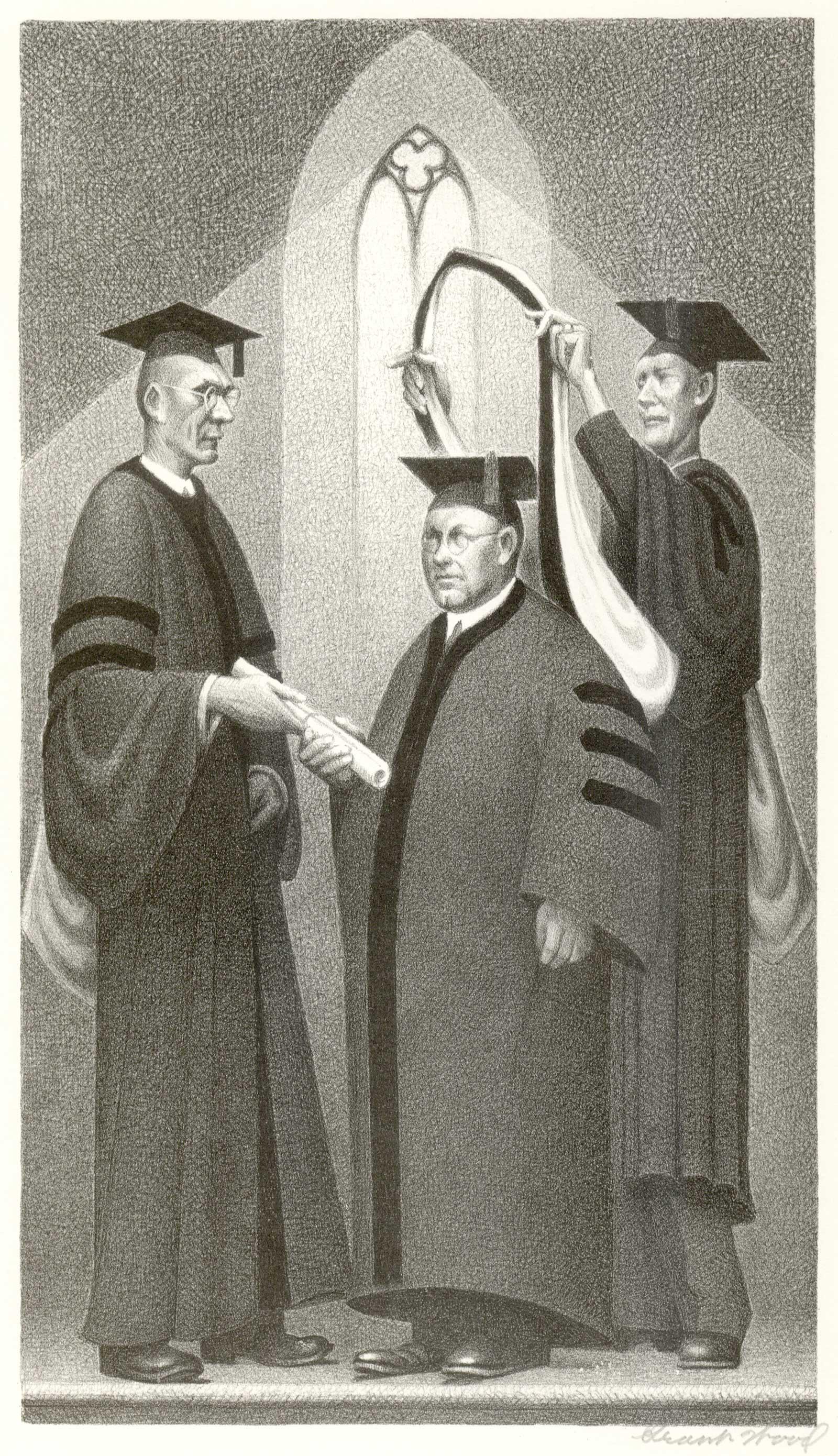 Honorary Degree (Self portrait of Grant Wood receiving an honorary degree) 2