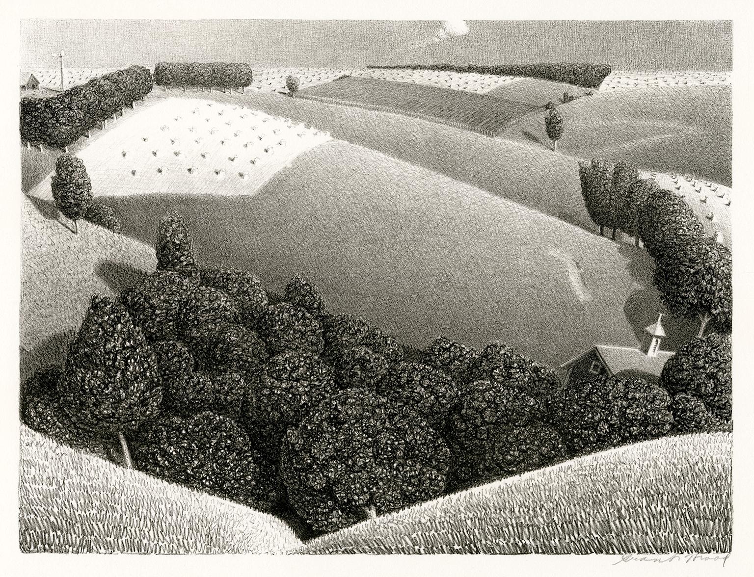 Grant Wood Landscape Print - 'July Fifteenth, 1938' — American Regionalism, 1930s