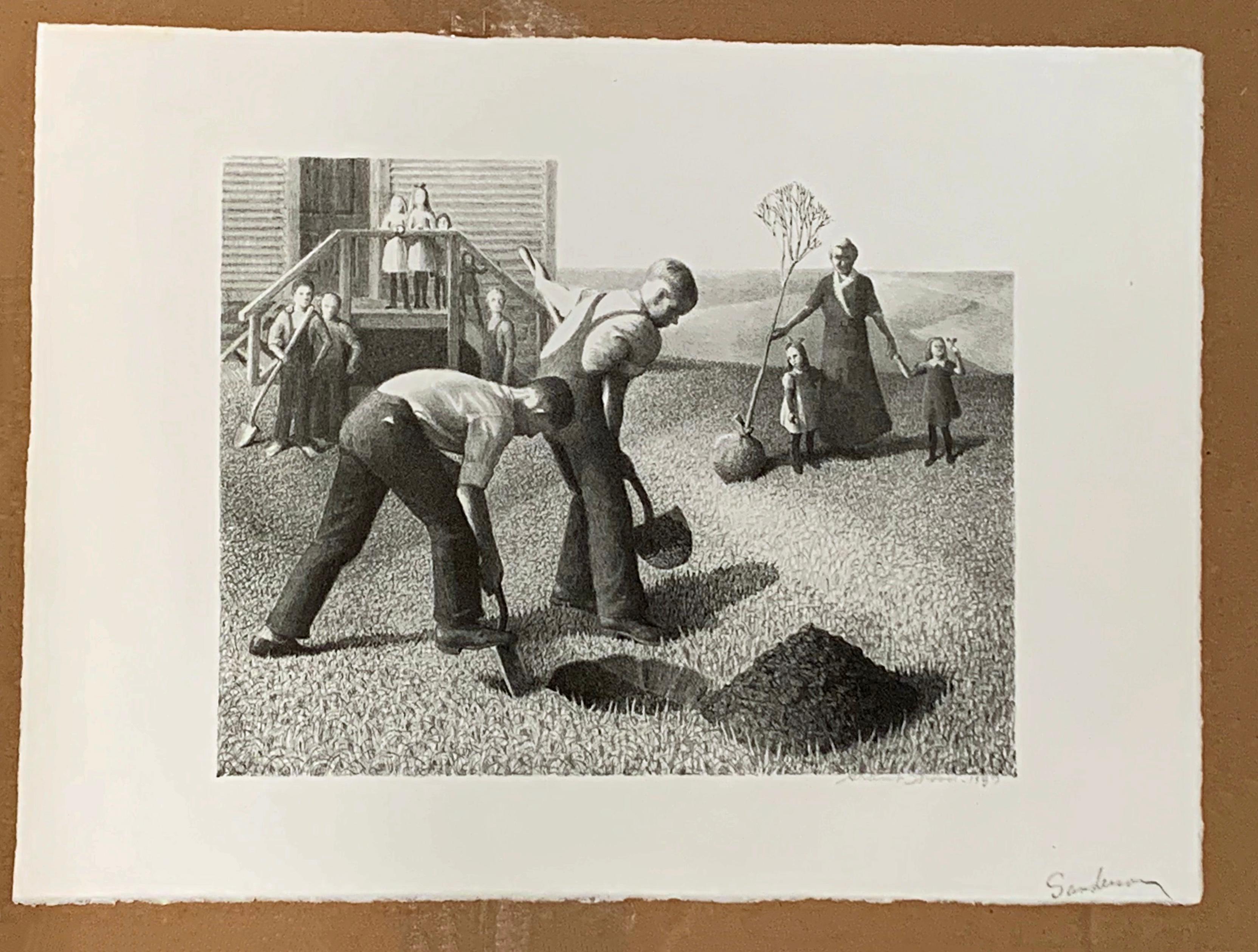 TREE PLANTING GROUP - Print by Grant Wood