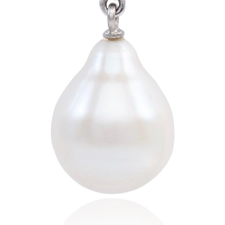 Belle Époque White Gold Granulated Diamond Freshwater Pearl Drop Earrings