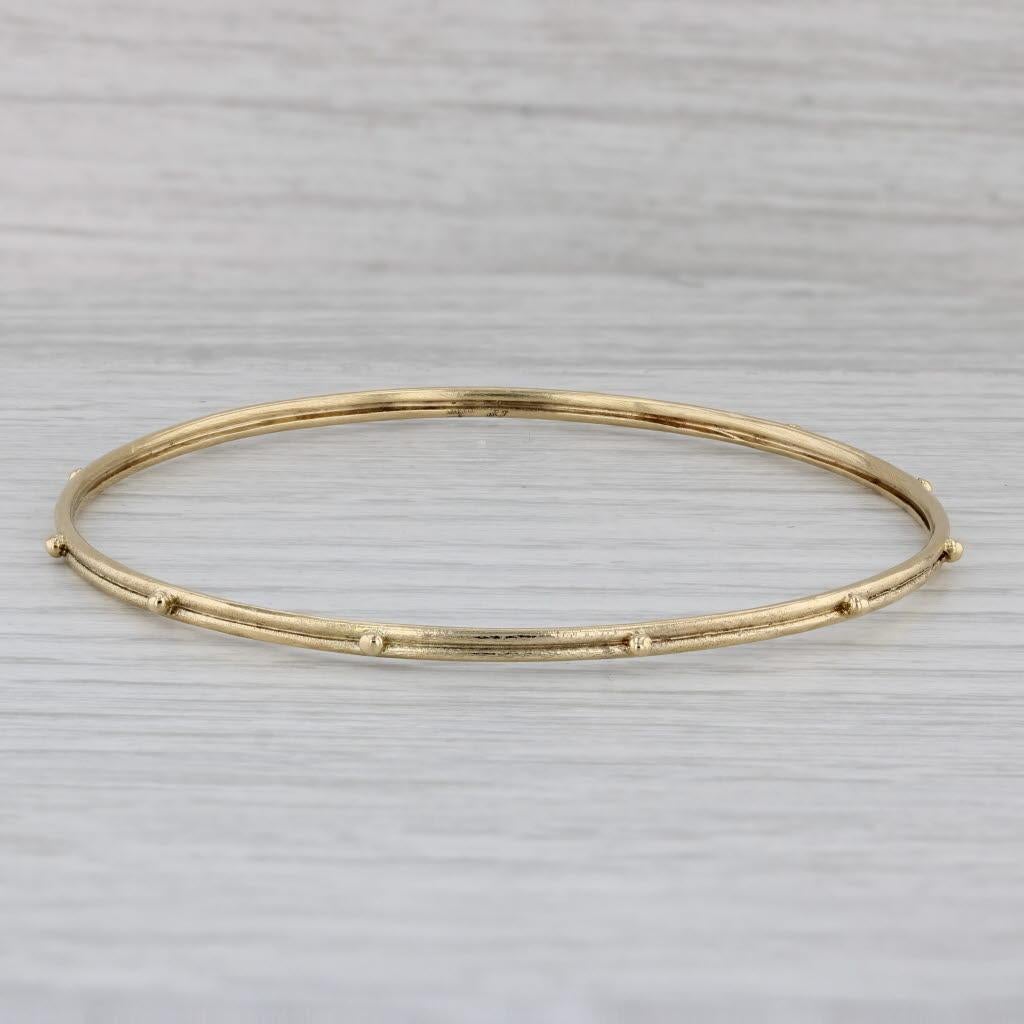 Granulated Dots Bangle 18k Yellow Gold Bracelet 8" 2.5mm Emily Armenta