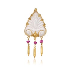 Granulation Antefix Pendant Necklace with Rock Crystal & Rubys 22Kt Yellow Gold