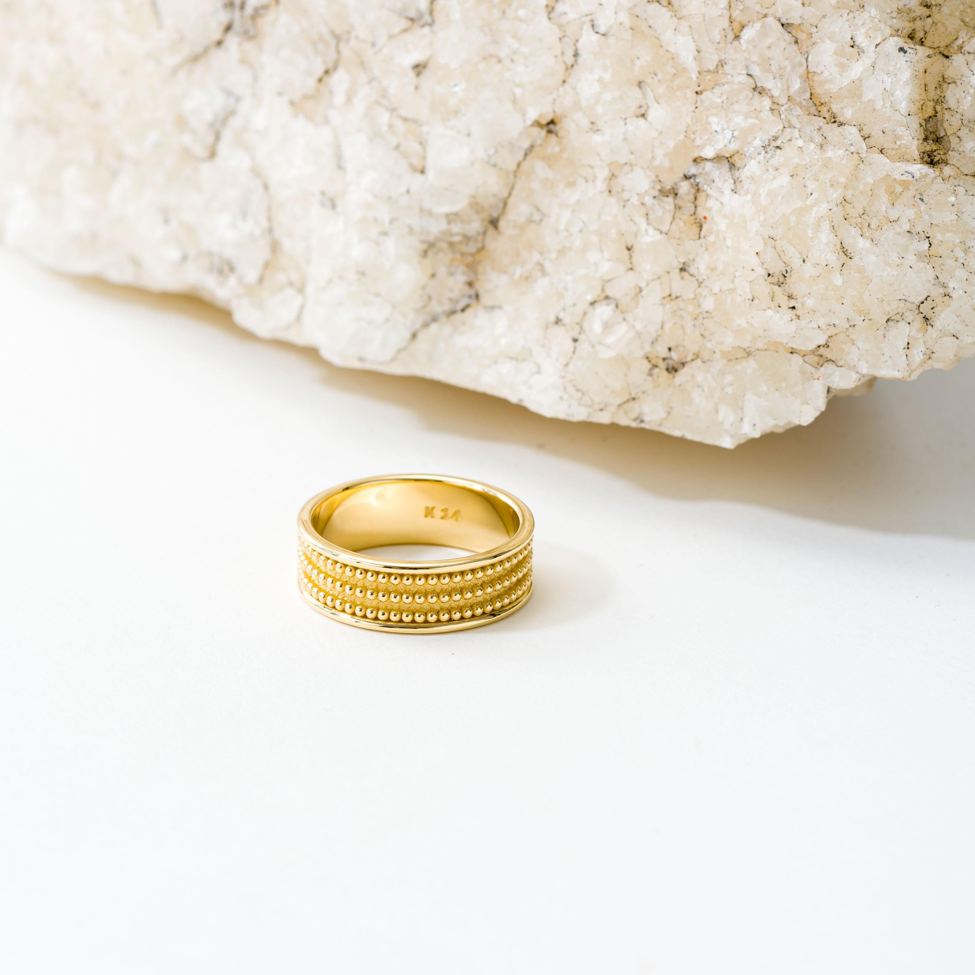 Women's or Men's Granulation Gold Band Ring For Sale