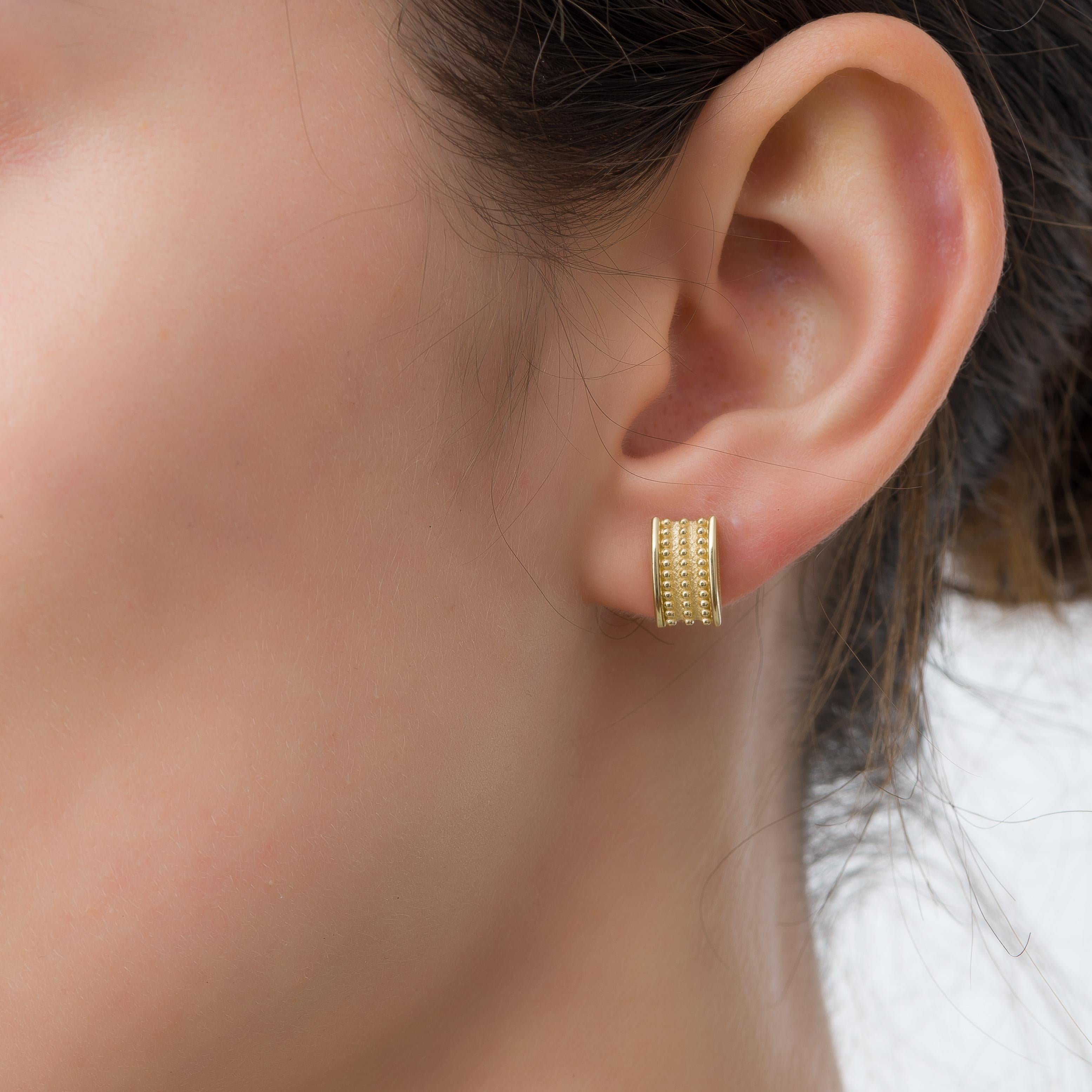 Elevate your style with our gold hoop earrings, where the enchanting whirl of these graceful hoops is adorned with delicate granulations, each telling a story of enduring beauty and classic elegance. Embrace the artistry that captures both the past